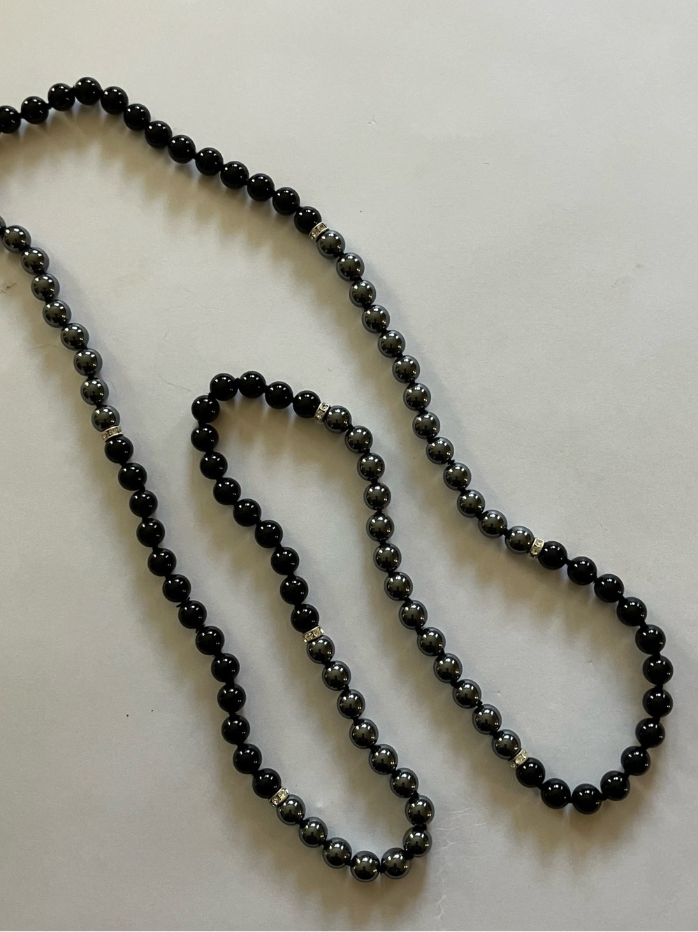 Black onyx, hematite and crystal bead necklace